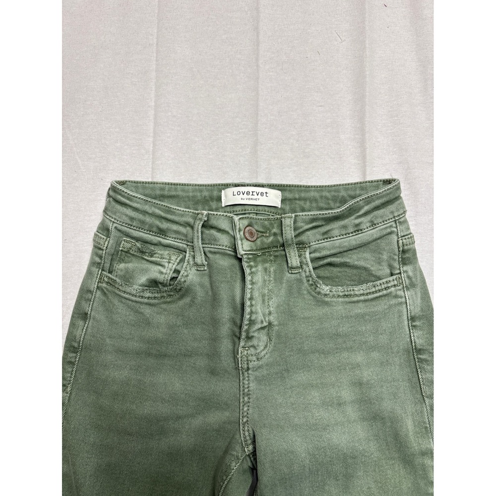 Lovervet by Vervet Sage Green High Rise Raw Hem Flare Jeans Sz 25 LV1254OL - Picture 3 of 4
